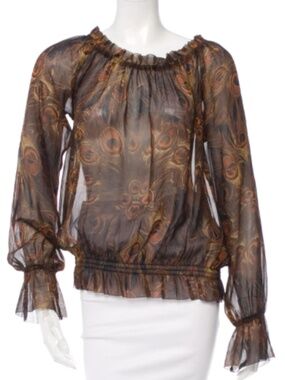 🔥 Rachel Zoe Silk Feather Print Top – Size M (US 6-8)